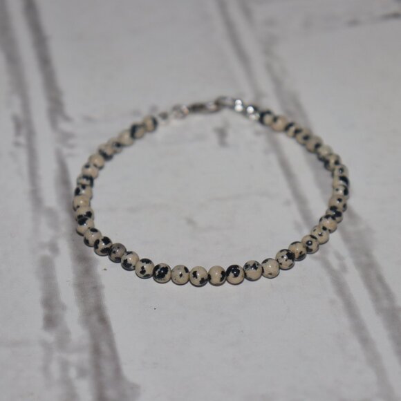 Dalmatian Jasper Beaded Bracelet | 7.5" | Silver Clasp | Natural Stone | NWoT - Picture 4 of 5